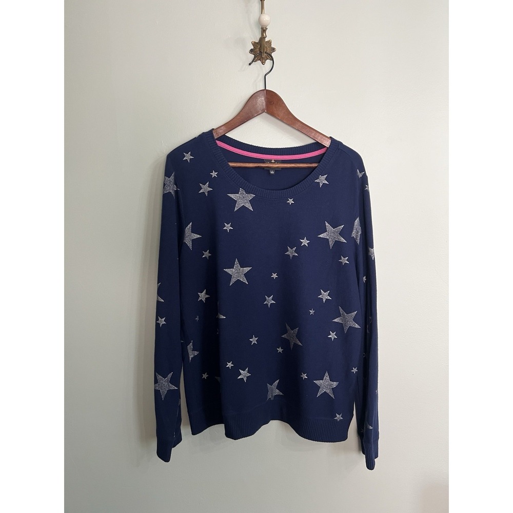 BumbleBella Jill Martin Star Print Sweater Large Celestial Metallic Navy Cozy